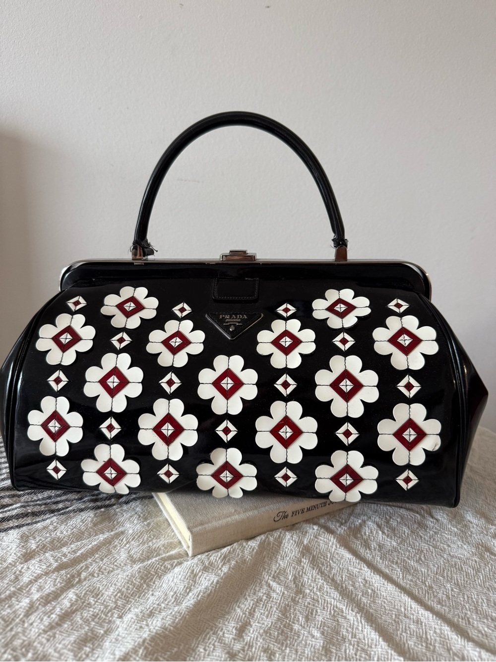 Prada Spazzolato Flower Applique Doctor Bag - Picture 2 of 4